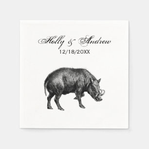 Serviettes En Papier Dessin vintage de sanglier BW