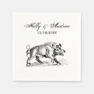 Serviettes En Papier Dessin vintage de sanglier en noir et blanc #2