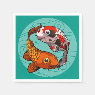 Serviettes En Papier Deux Koi Carp Friendly nager dans un dessin circul