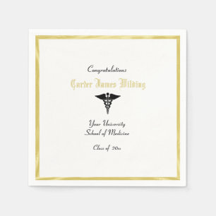 Serviettes En Papier Diplôme, École Médicale, Caducée, Or