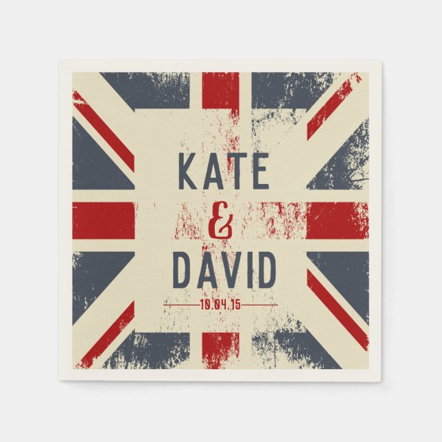 Serviettes En Papier Distressed Union Jack Couple's Names Mariage Cadea (Devant)