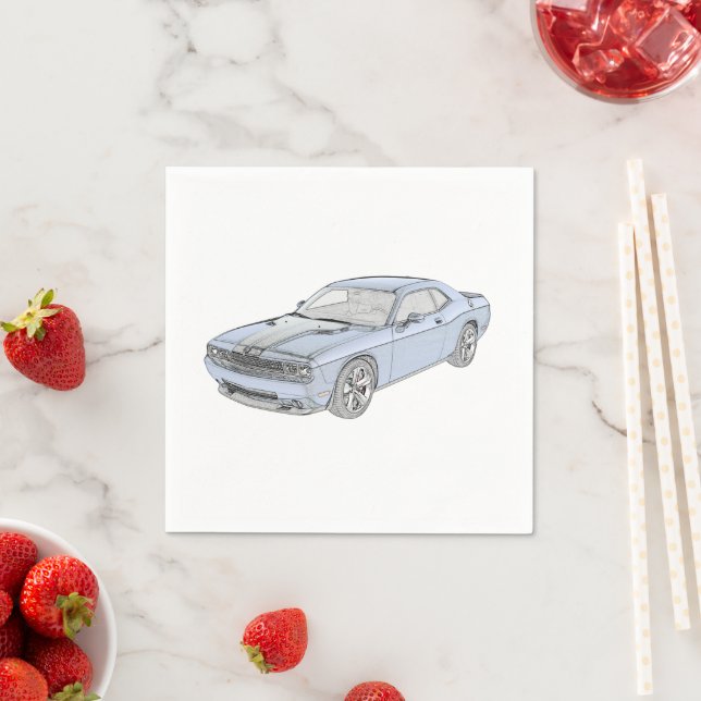 Serviettes En Papier Dodge Challenger Classic Blue Mopar Muscle Car Art (En situation)