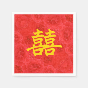 Serviettes En Papier Double Bonheur Riche Rose Rouge Fleurs