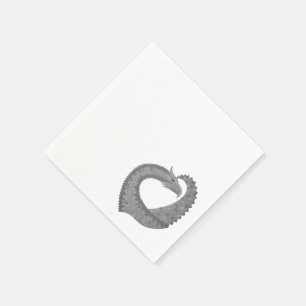 Serviettes En Papier Dragon de coeur gris sur blanc