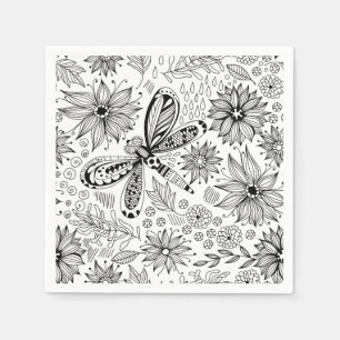 Serviettes En Papier Dragonfly et doodle de fleurs