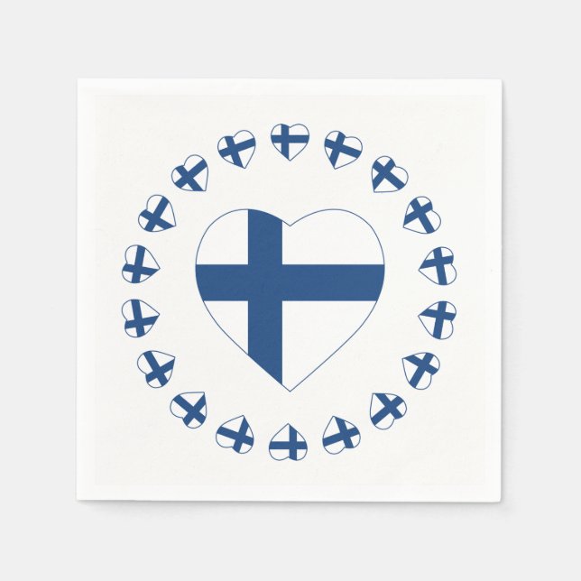SERVIETTES EN PAPIER DRAPEAU EN FORME DE COEUR SUOMI FINLANDE (Devant)