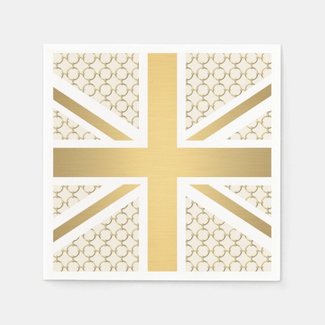 Serviettes En Papier Drapeau Union Jack avec Motif équestre or (Devant)