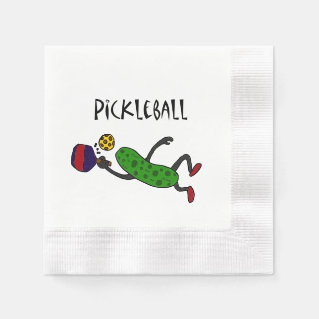 Serviettes En Papier Drôle Leaping Pickleball Pickle Cartoon (Devant)