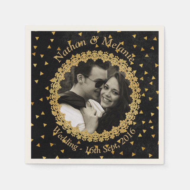 Serviettes En Papier Éclats noirs et or (Devant)