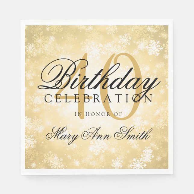 Serviettes En Papier Elégant 40e anniversaire Gold Winter Wonderland (Devant)