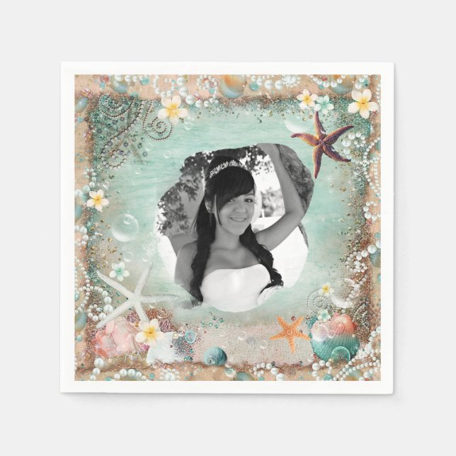 Serviettes En Papier Elégant Beach Sea Starfish & Pearls (Devant)