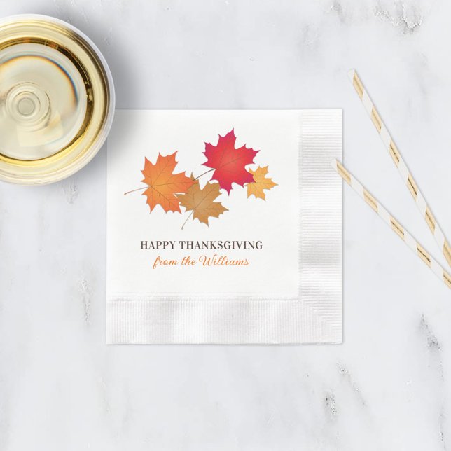 Serviettes En Papier Élégant Bon thanksgiving orange Feuilles d'automne (Créateur téléchargé)