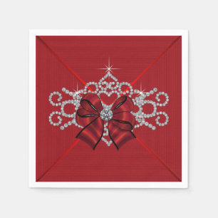 Serviettes En Papier Élégant Bow Diamond Rouge