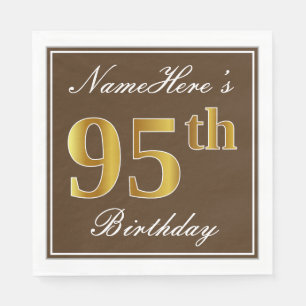 Serviettes En Papier Élégant Brown, Faux Gold 95e anniversaire + Nom