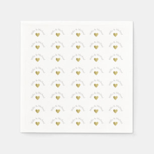 Serviettes En Papier élégant, clair et simple monogramme d'amour, blanc