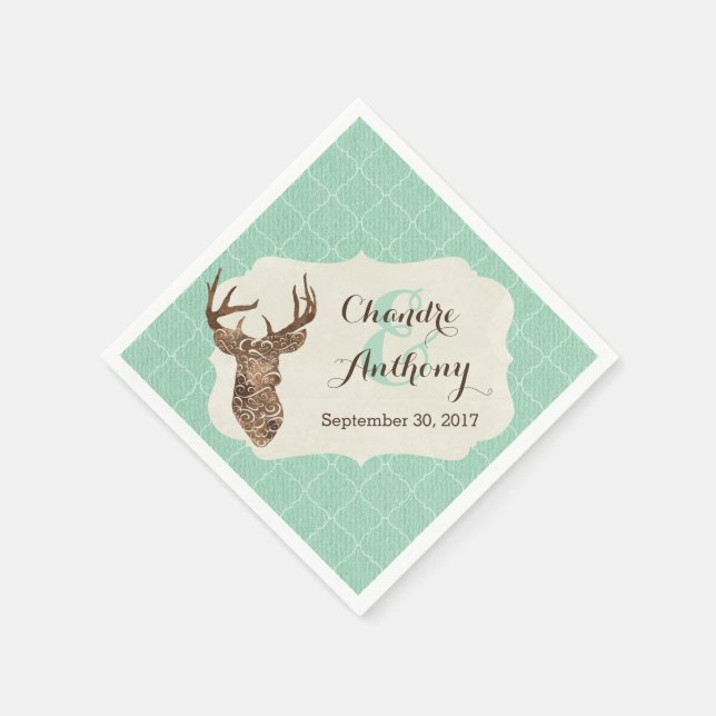 Serviettes En Papier Elegant Deer Antlers Mariage campagnard rustique (Coin)