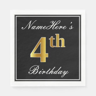 Serviettes En Papier Elégant, Faux Gold 4ème anniversaire + Nom personn