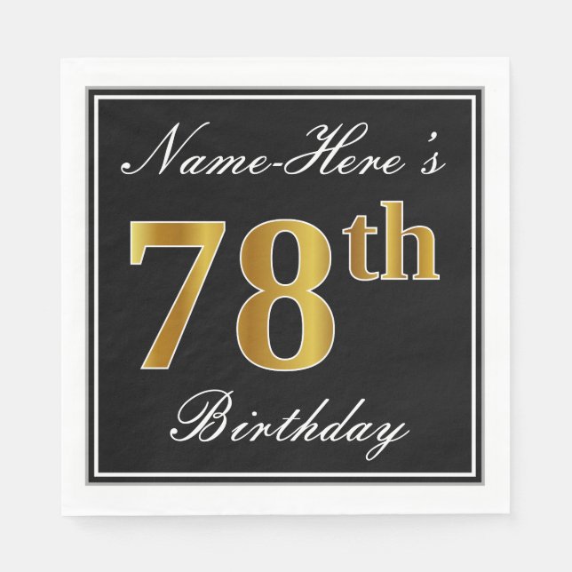Serviettes En Papier Elégant, Faux Gold 78e anniversaire + Nom personna (Devant)