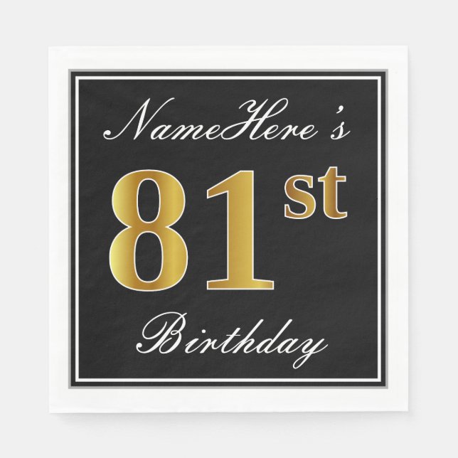 Serviettes En Papier Elégant, Faux Gold 81ème anniversaire + Nom person (Devant)