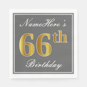 Serviettes En Papier Elégant Grey, Faux Gold 66e anniversaire; Nom pers