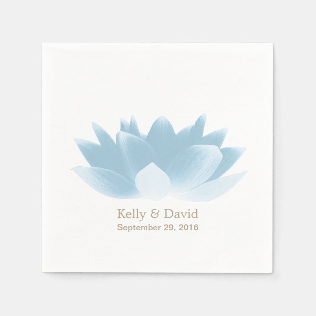 Serviettes En Papier Élégant Mariage à fleurs de Lotus Bleu (Devant)
