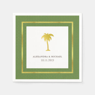 Serviettes En Papier Elégant Mariage de palmier d'or Faux   Vert