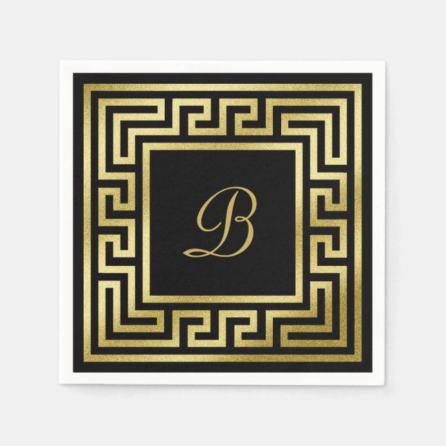 Serviettes En Papier Élégant Monogram Gold Parties scintillant grecque  (Devant)