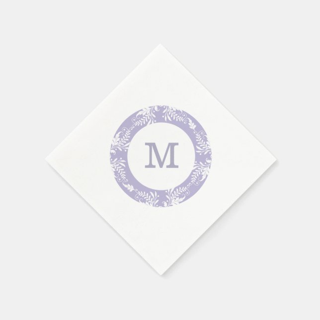 Serviettes En Papier Élégant Motif Feuille Lavender Monogramme (Coin)