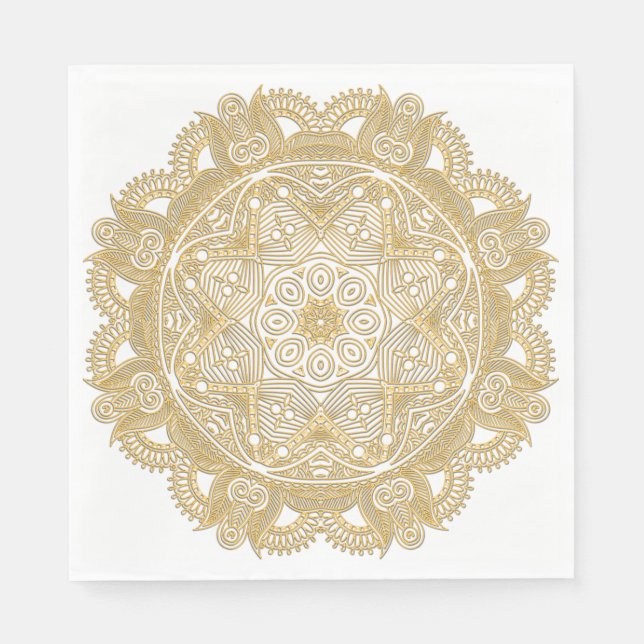 Serviettes En Papier Élégant Motif Fleur Mandala Gold Chic Faux (Devant)