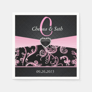 Serviettes En Papier Élégant motif floral noir et rose