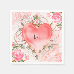 Serviettes En Papier Élégant Ornemental Fleur Coeur Fête Abricot