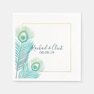 Serviettes En Papier Élégant Peacock Or Mariage Party Papier serviettes