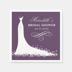 Serviettes En Papier Elegant Plum Silver Wedding Gown Bridal Shower