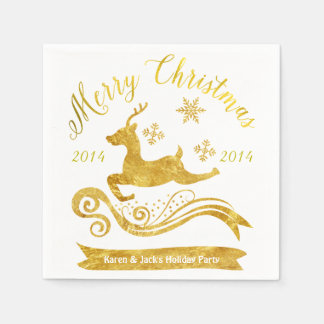 Serviettes En Papier Élégant renne d'or et Snowflake Cocktail serviette