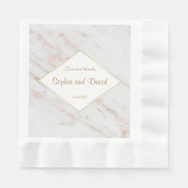 Serviettes En Papier Elégant Rose Diamond or Marble Mariage (Devant)