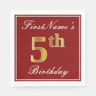 Serviettes En Papier Elégant Rouge, Faux Gold 5e Anniversaire + Nom per