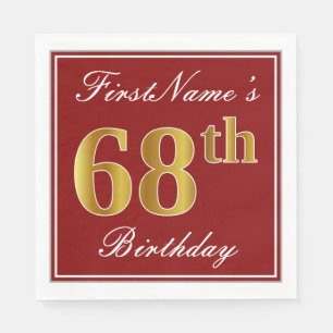 Serviettes En Papier Elégant Rouge, Faux Gold 68e anniversaire + Nom pe