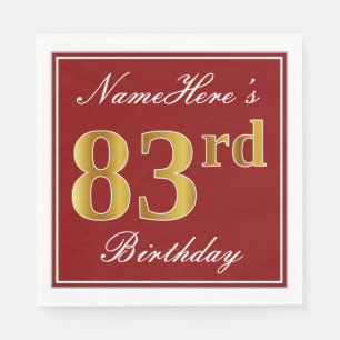 Serviettes En Papier Elégant Rouge, Faux Gold 83ème Anniversaire + Nom 