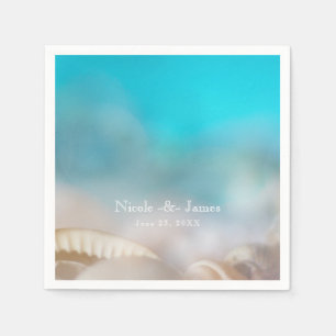 Serviettes En Papier Elégant Sea Shells Blue Tropical Beach Mariage