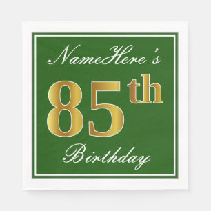 Serviettes En Papier Elégant Vert, Faux Gold 85e anniversaire + Nom