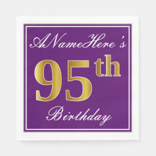 Serviettes En Papier Elégant violet, Faux Gold 95ème anniversaire + Nom