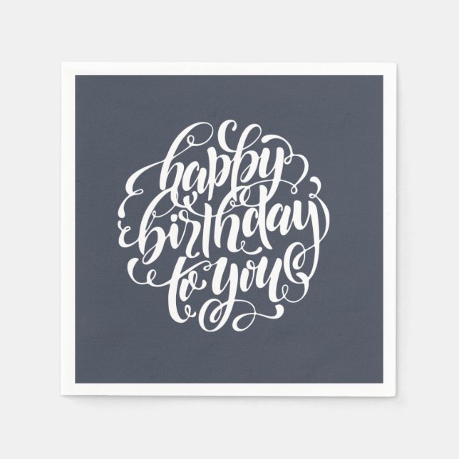 Serviettes En Papier Élégante calligraphie Bonne fête d'anniversaire (Devant)