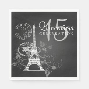 Serviettes En Papier Elégante Quinceanera Party Paris Black