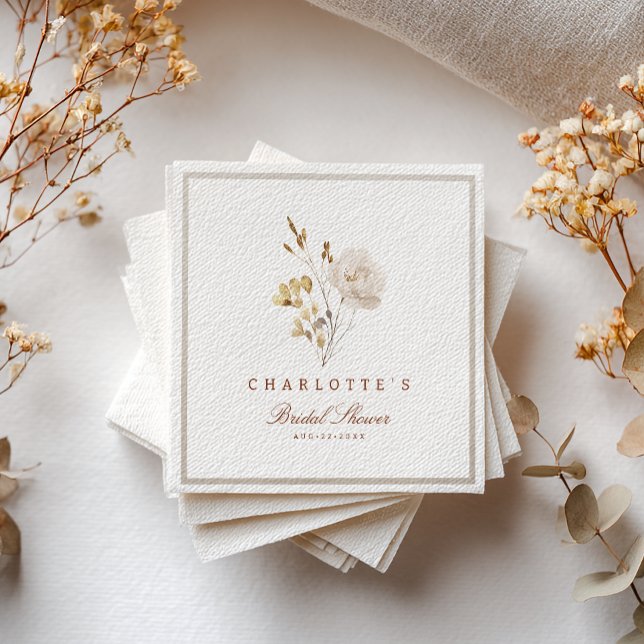 Serviettes en papier élégantes neutres à motif flo (Bridal Shower Napkins)