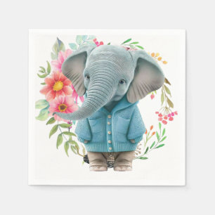Serviettes en papier éléphant bleu floral heureux