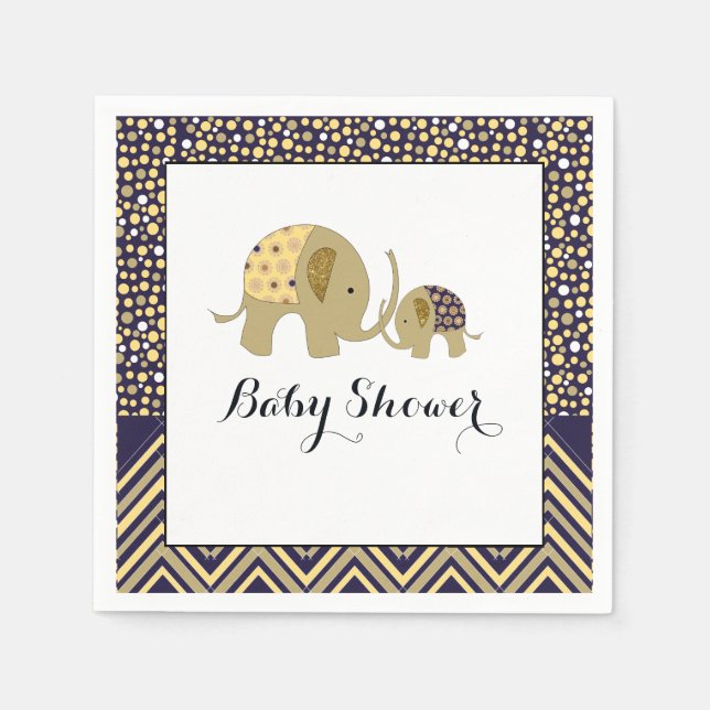 Serviettes En Papier Eléphant de Bohême et Baby shower Chevron (Devant)