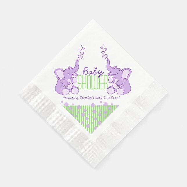 Serviettes En Papier Eléphant violet vert nom baby shower serviettes (Coin)