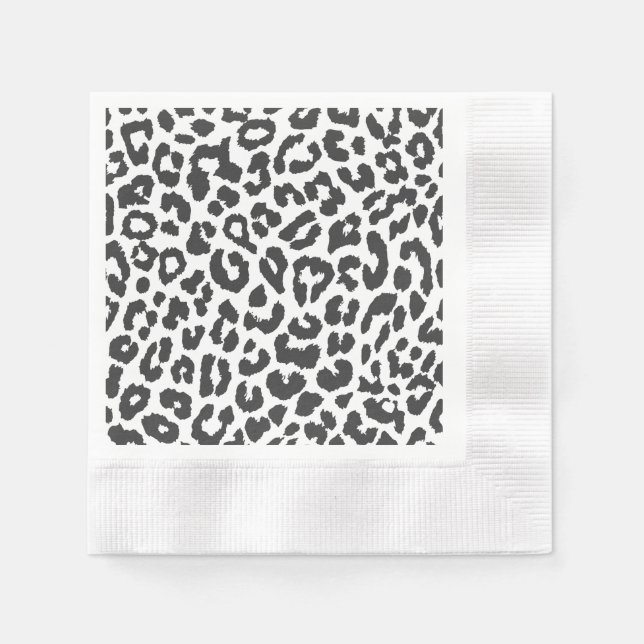 Serviettes En Papier Empreinte de léopard noir et blanc Motifs de peau  (Devant)