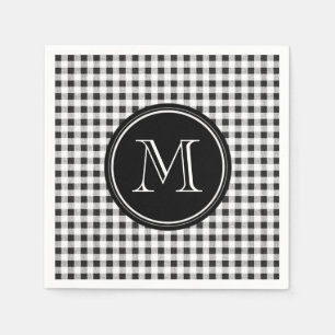 Serviettes En Papier En vichy noir et blanc, votre monogramme
