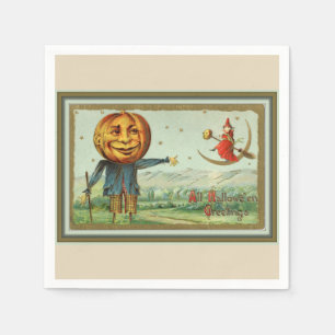 Serviettes En Papier Épouvantail vintage et sorcière de Halloween